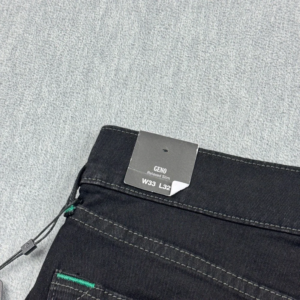 True Religion Jeans Mens 33X32 Black Rinse Denim Geno Relaxed‎ Slim Stretch NWT